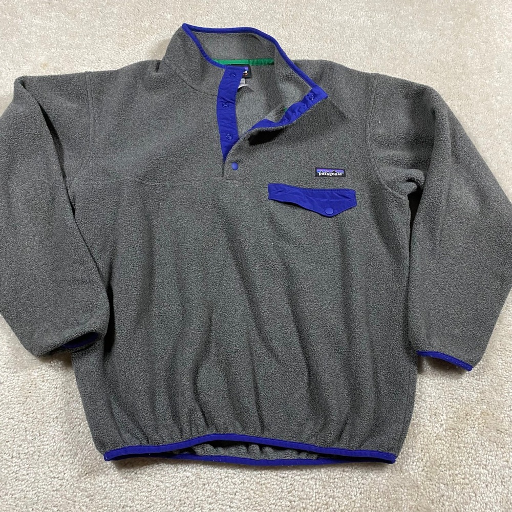 Patagonia Synchilla Fleece Pullover Mens Small Gray Blue Snap-T Sweater
